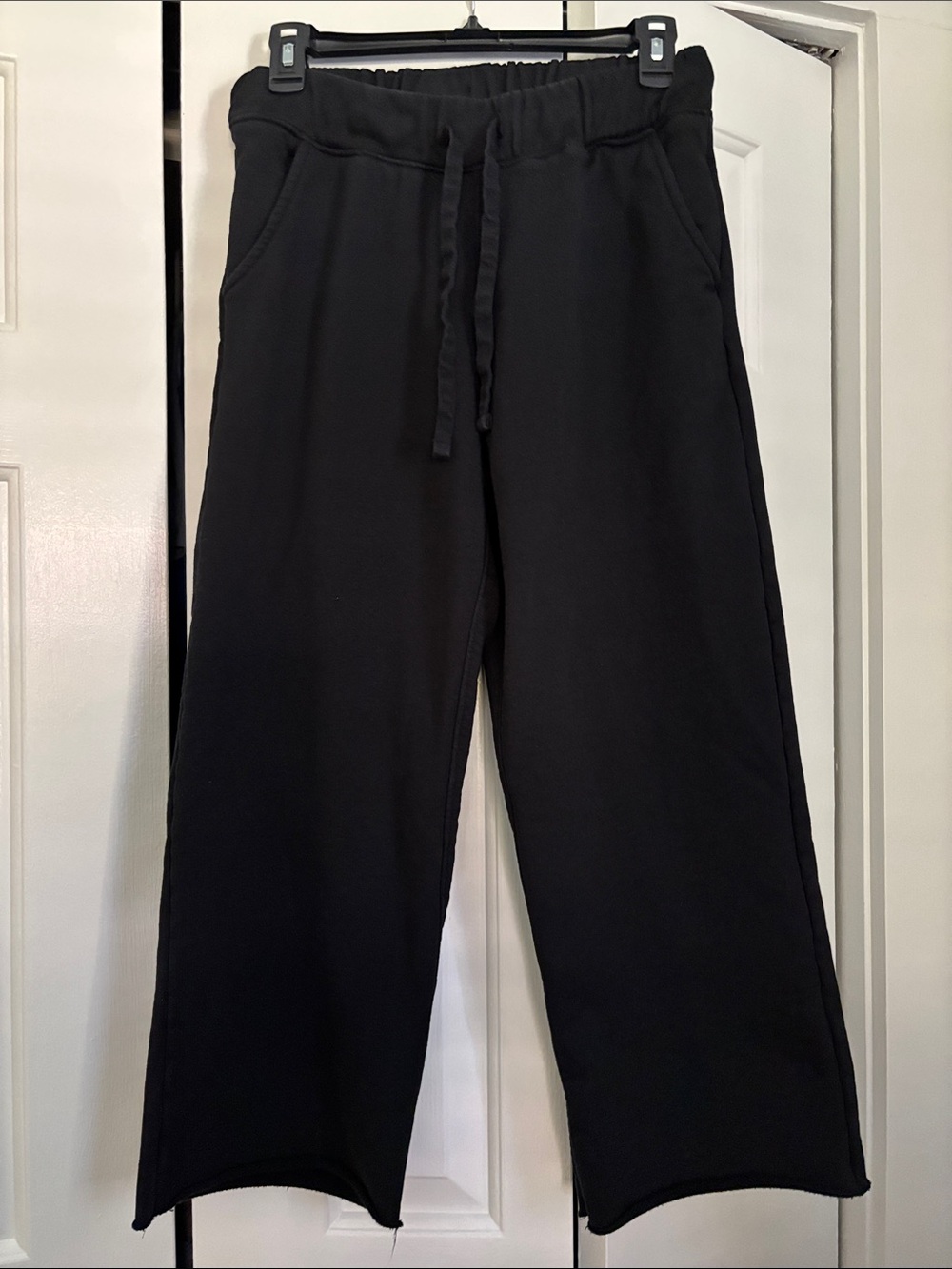 Quince Organic French Terry Cropped Wide Leg Pants XS Black